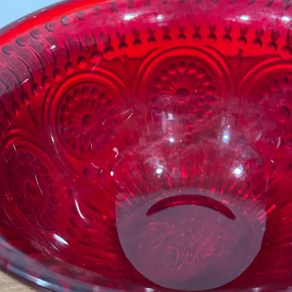 Pioneer Woman Red Glass Berry Bowls Set of 2 – Cranberry Pressed Glass - Picture 8 of 9